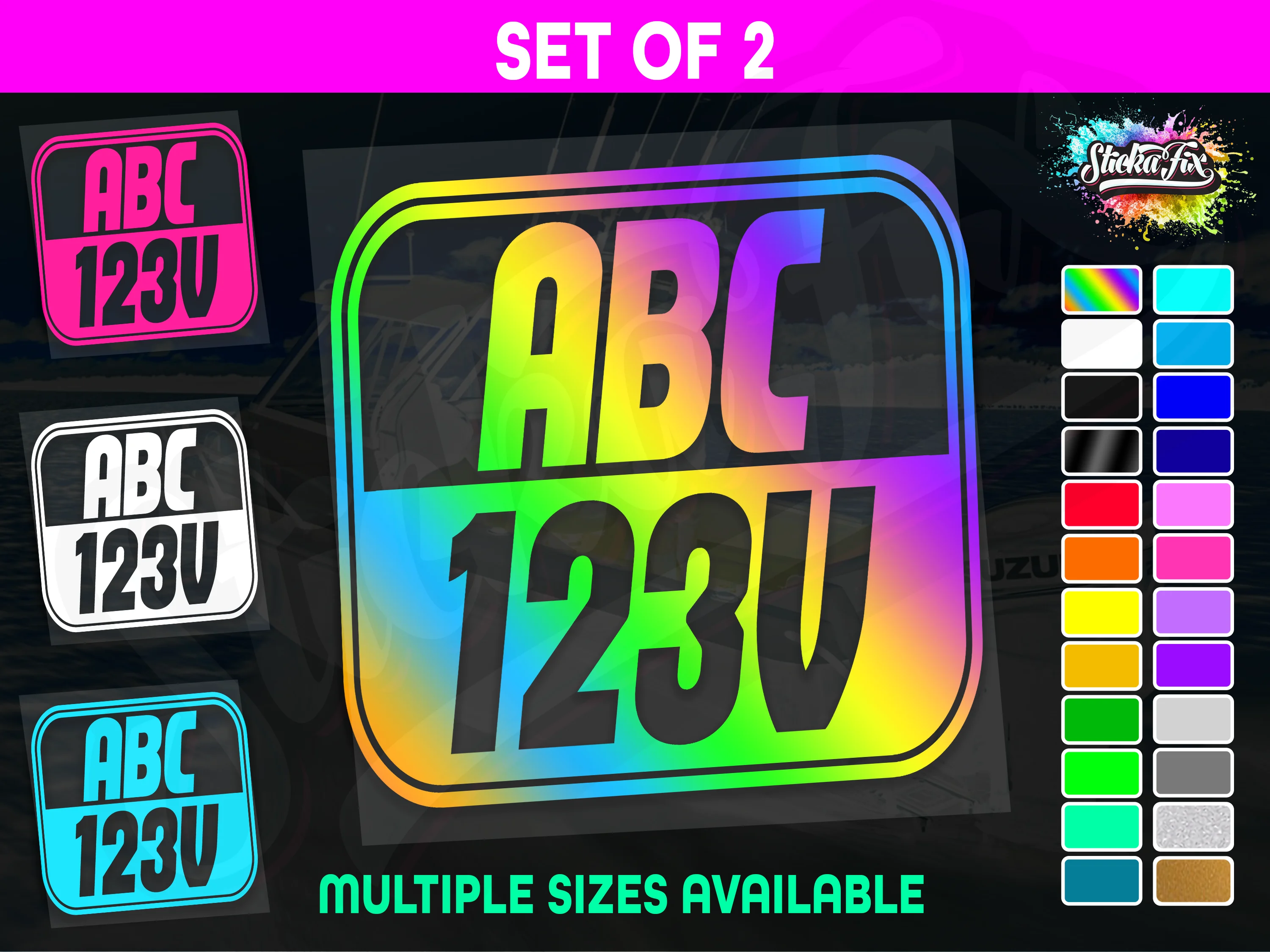2x Rectangle Custom Boat Rego Sticker Decals Set Vinyl Registration