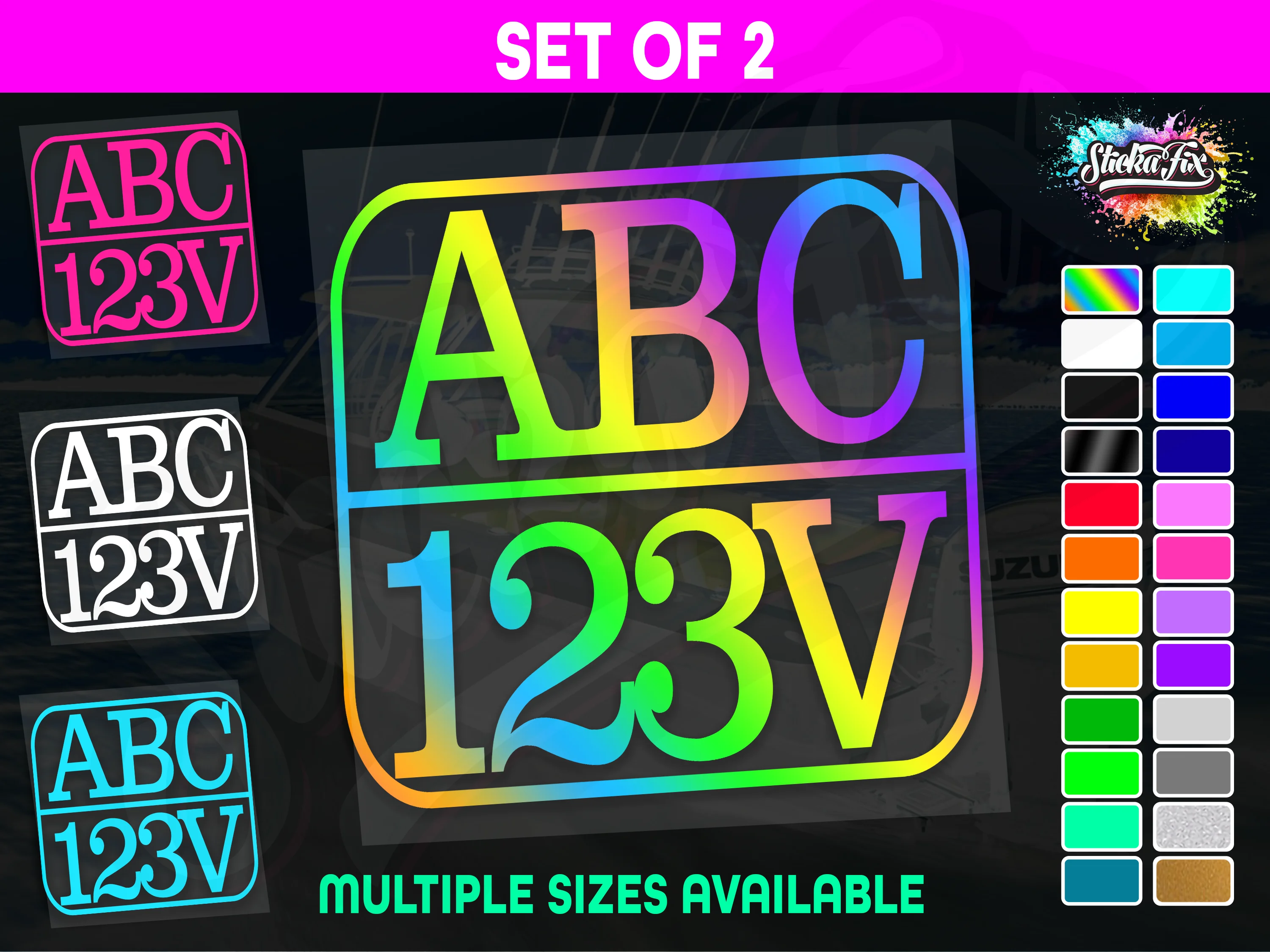 2x Rectangle Custom Boat Rego Sticker Decals Set Vinyl Registration