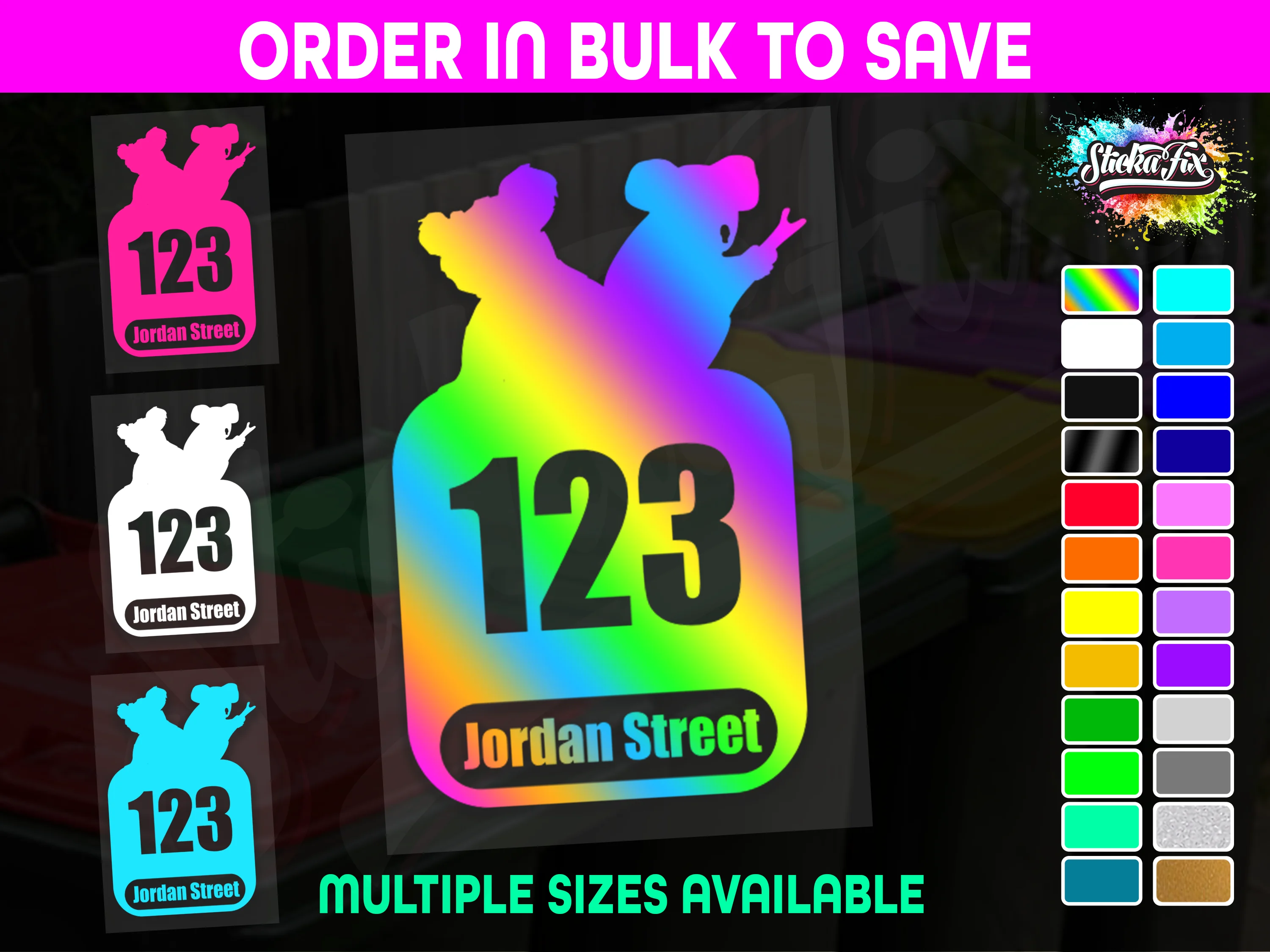 Custom Bin Sticker Street Name Number Wheelie Garbage Rubbish Vinyl Decal