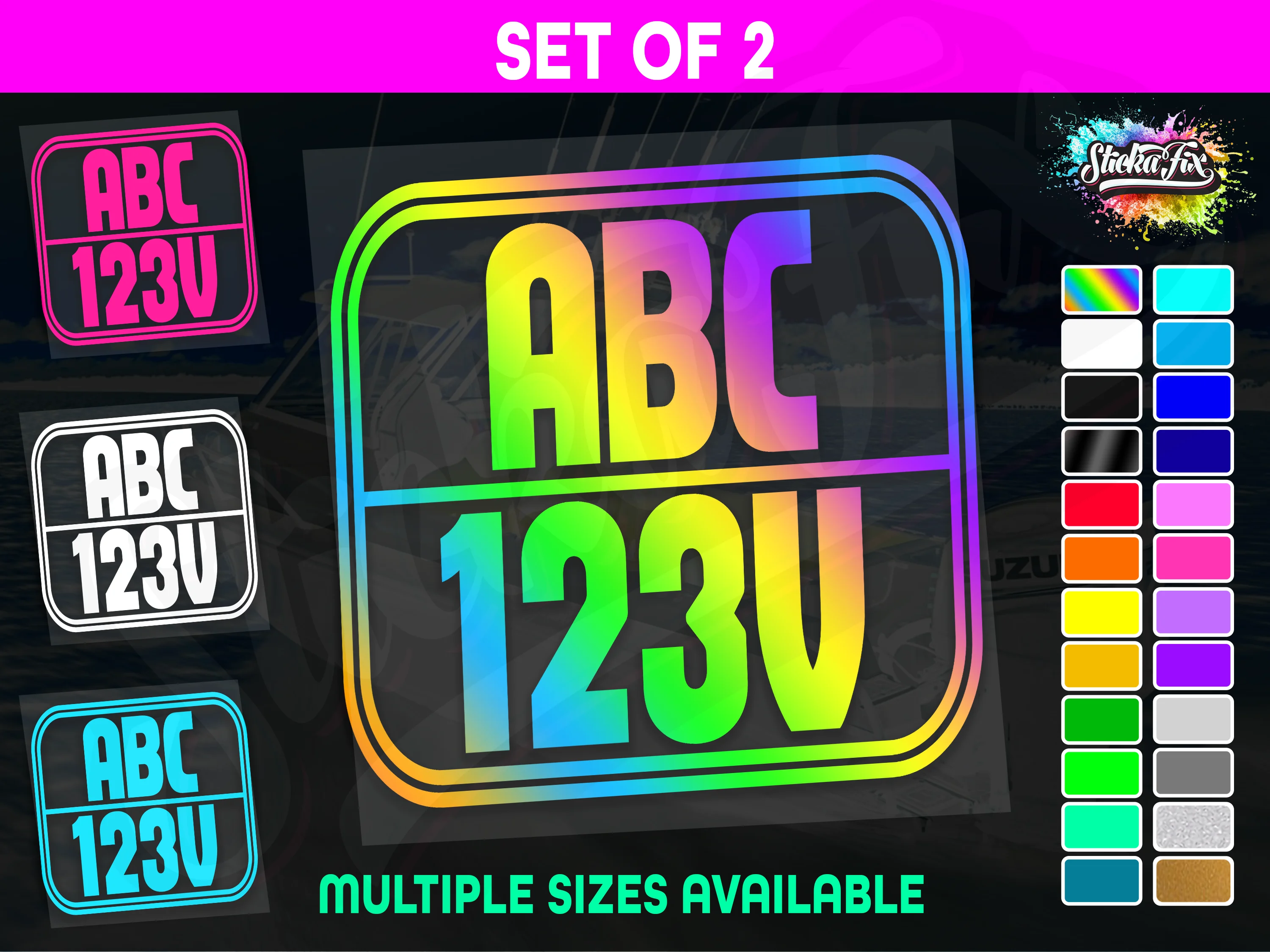 2x Rectangle Custom Boat Rego Sticker Decals Set Vinyl Registration