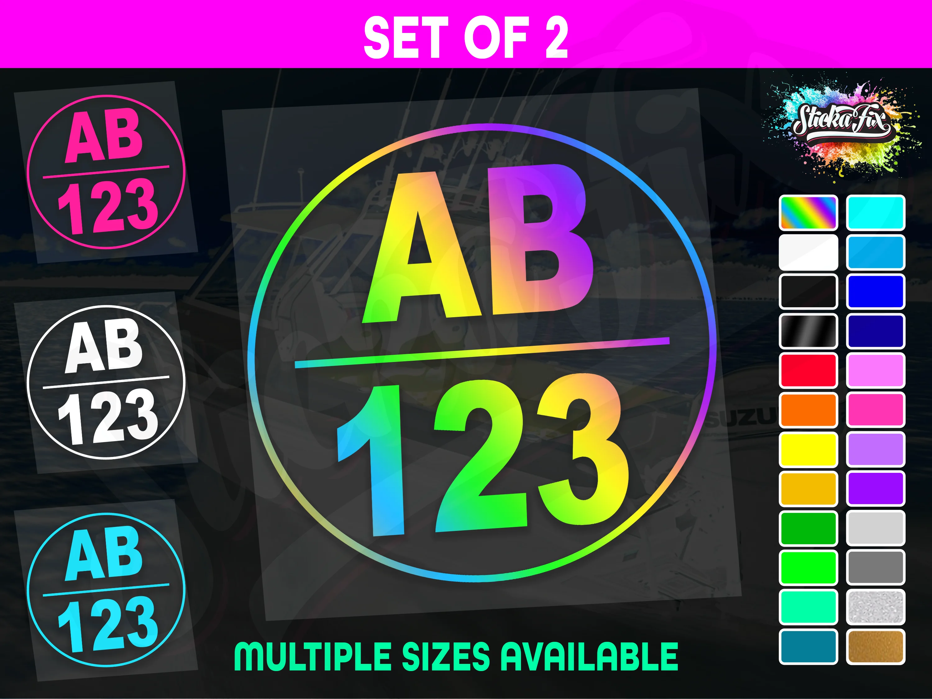 2x Round Custom Boat Rego Sticker Decals Set Vinyl Registration