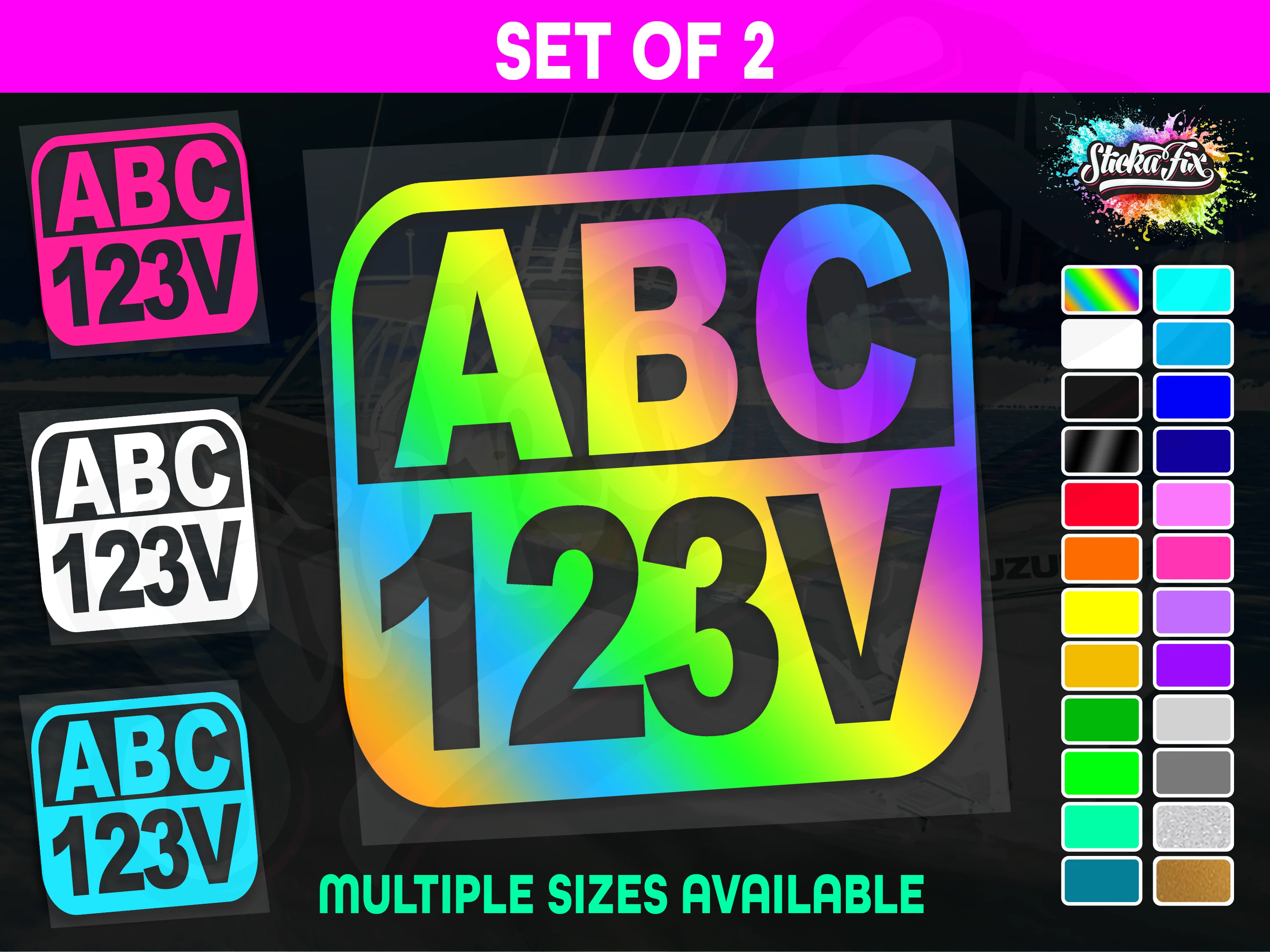 2x Rectangle Custom Boat Rego Sticker Decals Set Vinyl Registration