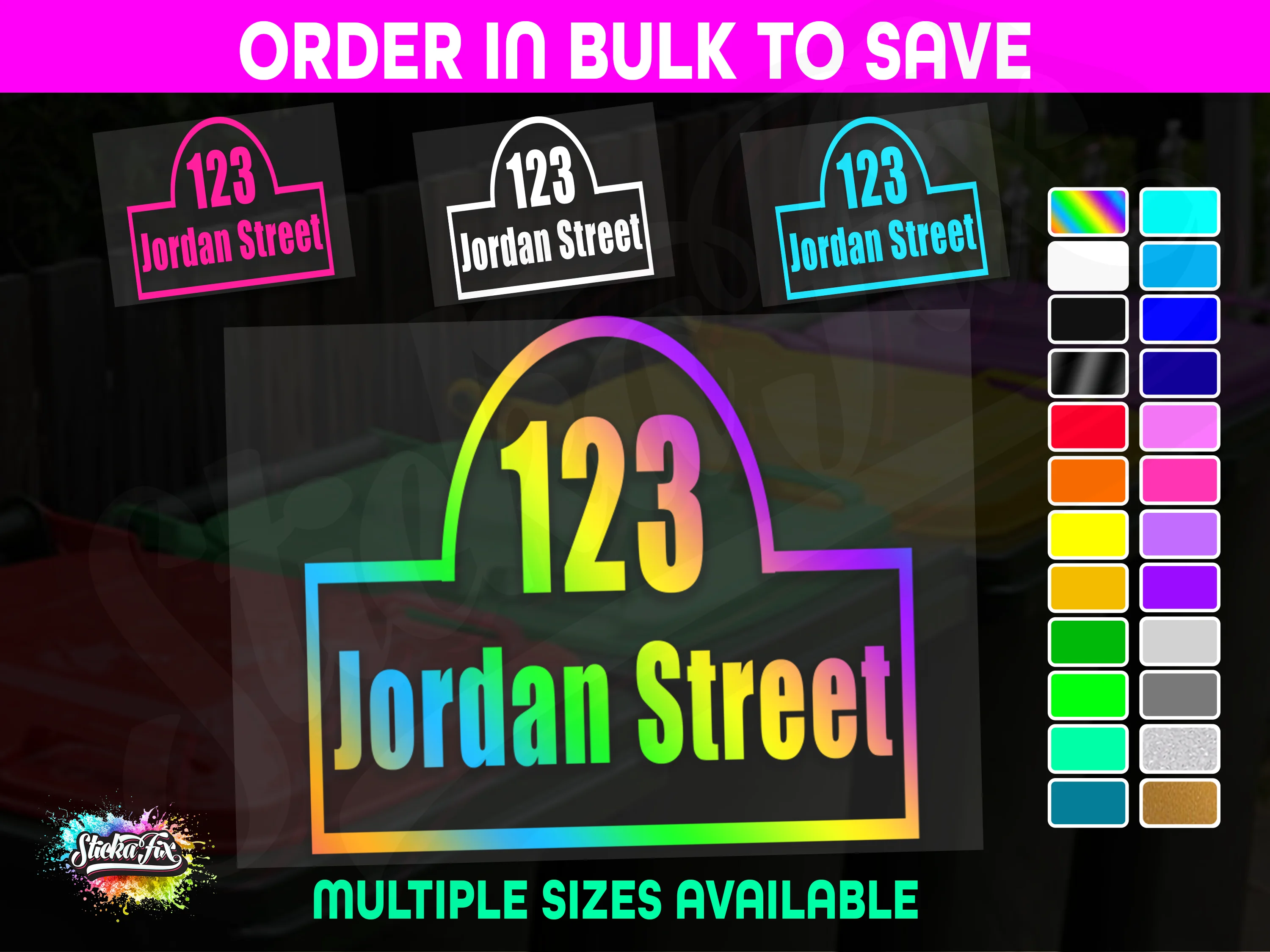 Custom Bin Sticker Street Name Number Wheelie Garbage Rubbish Vinyl Decal