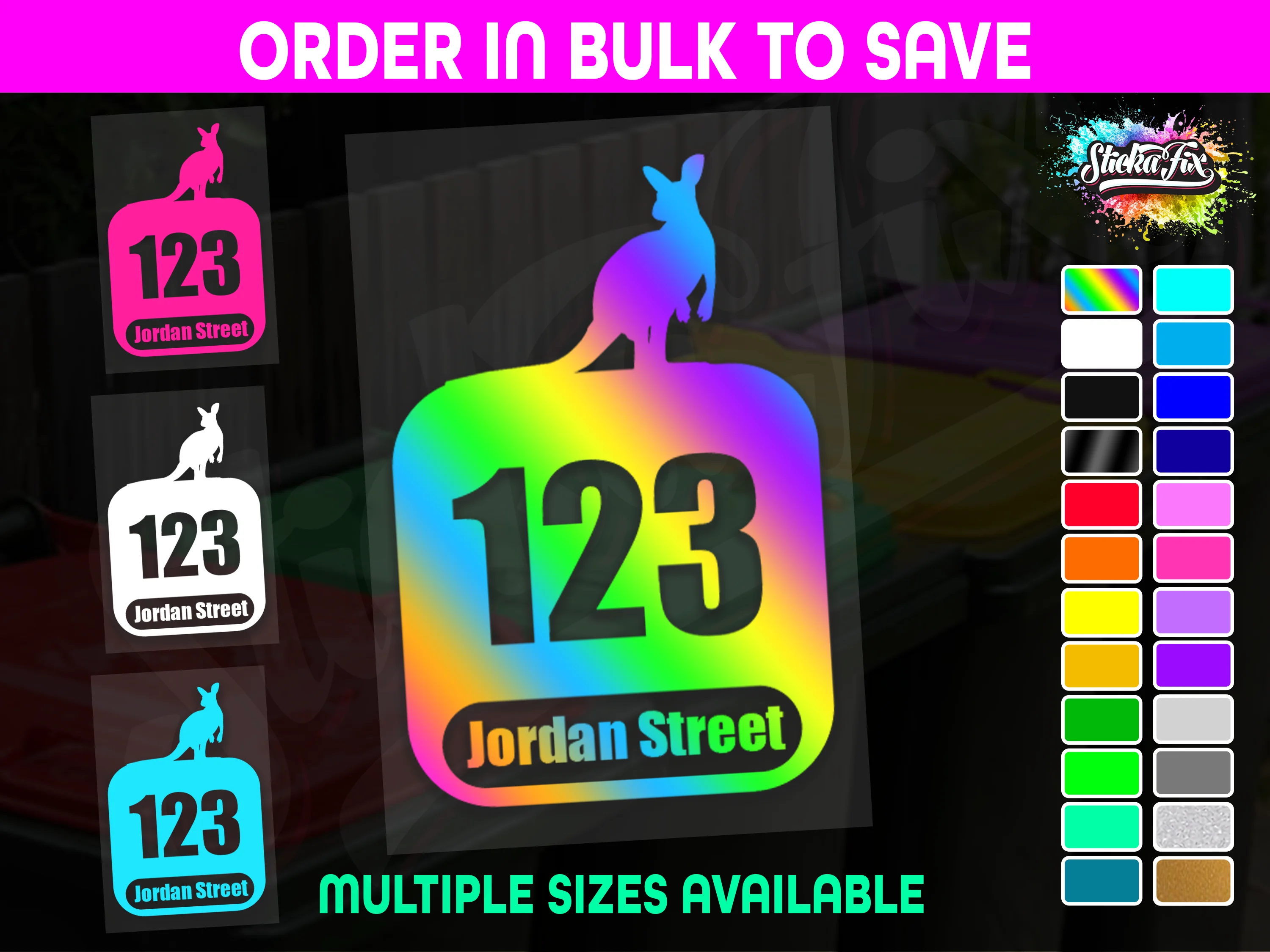 Custom Bin Sticker Street Name Number Wheelie Garbage Rubbish Vinyl Decal