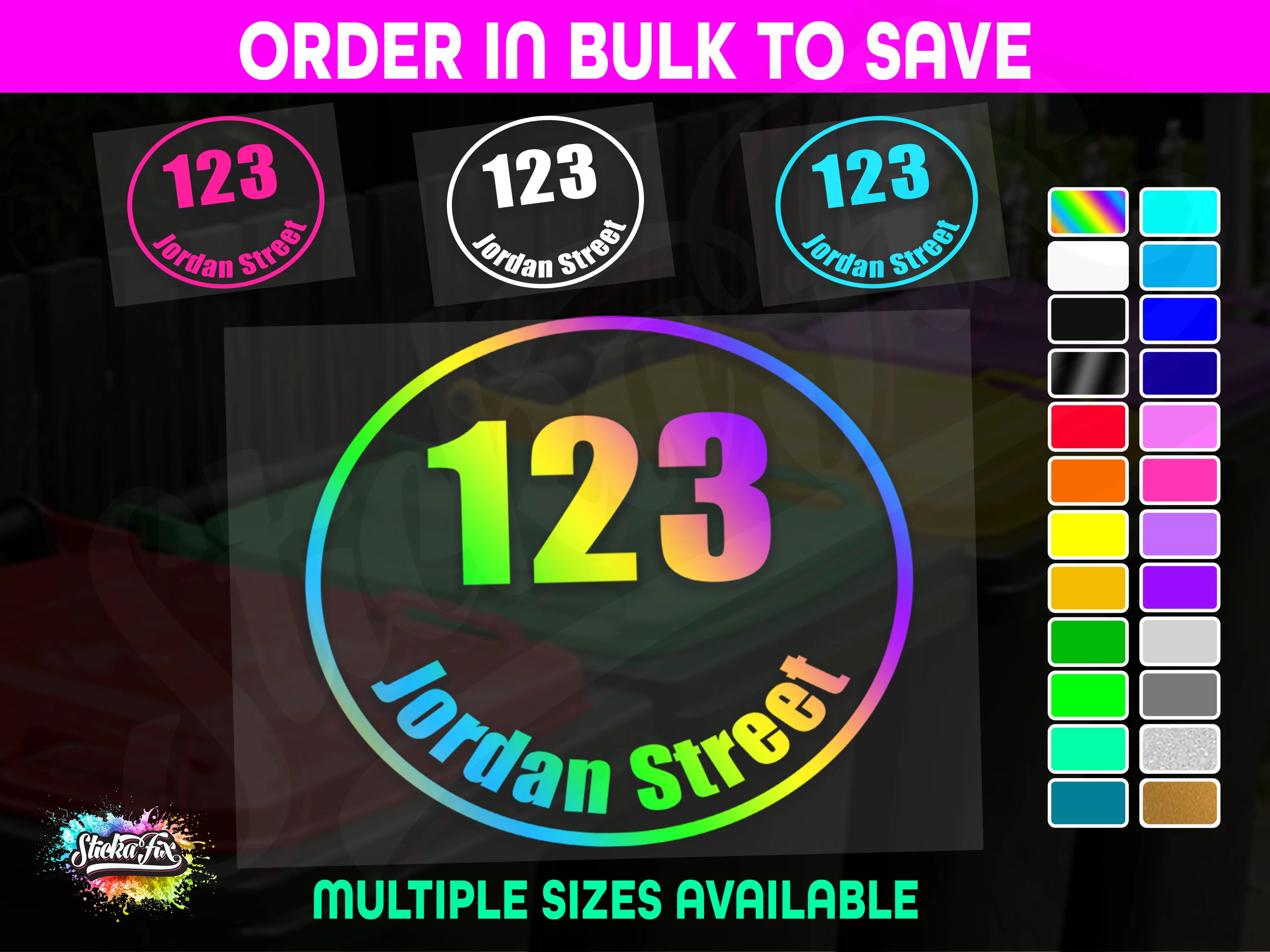 Custom Bin Sticker Street Name Number Wheelie Garbage Rubbish Vinyl Decal